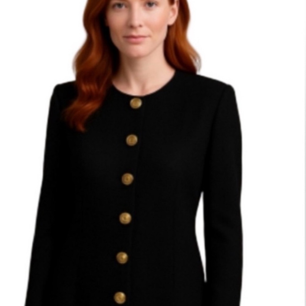 St. John Black Blazer CLASSY w/ Gold Buttons. L